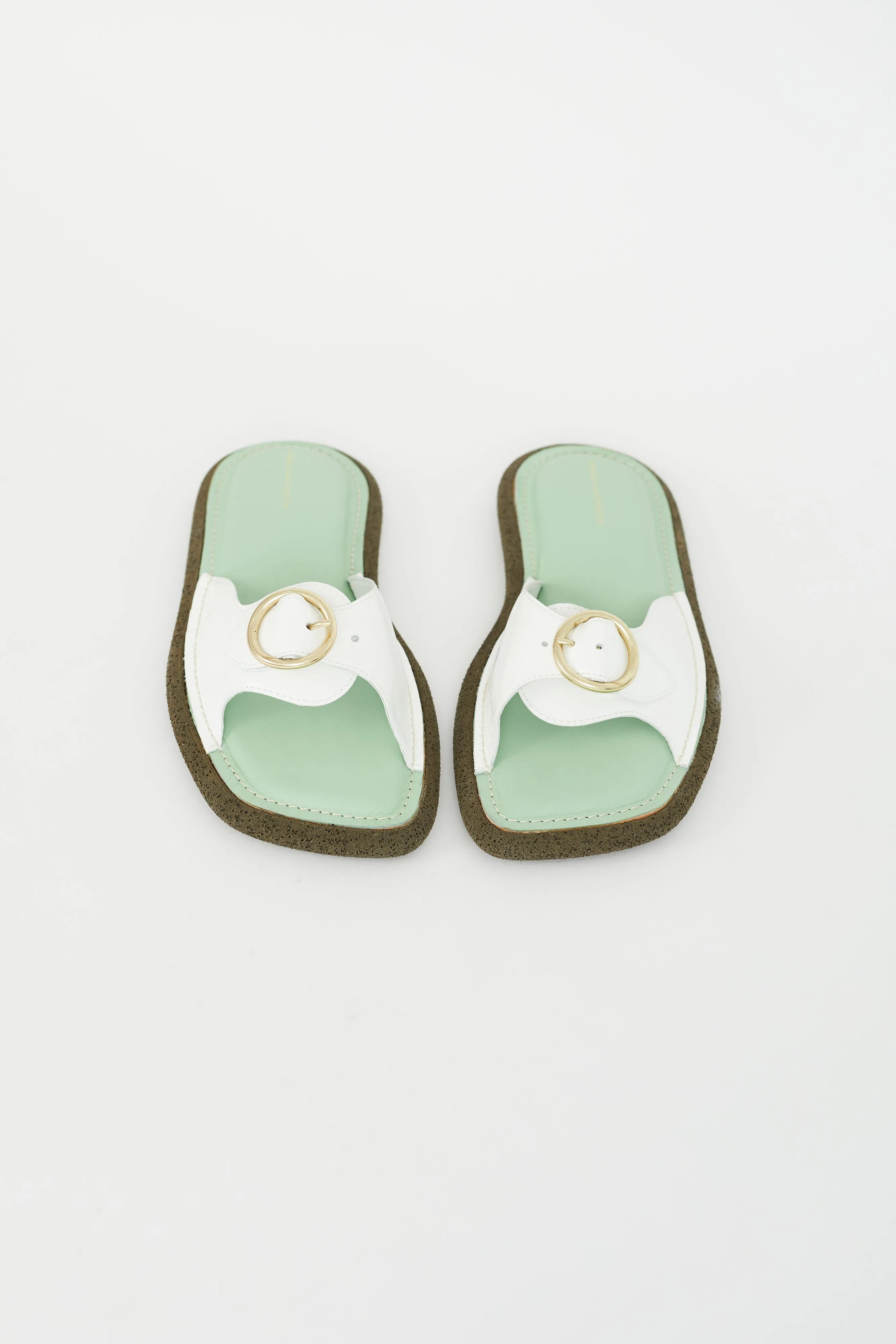 Green & White Leather Buckle Sandal