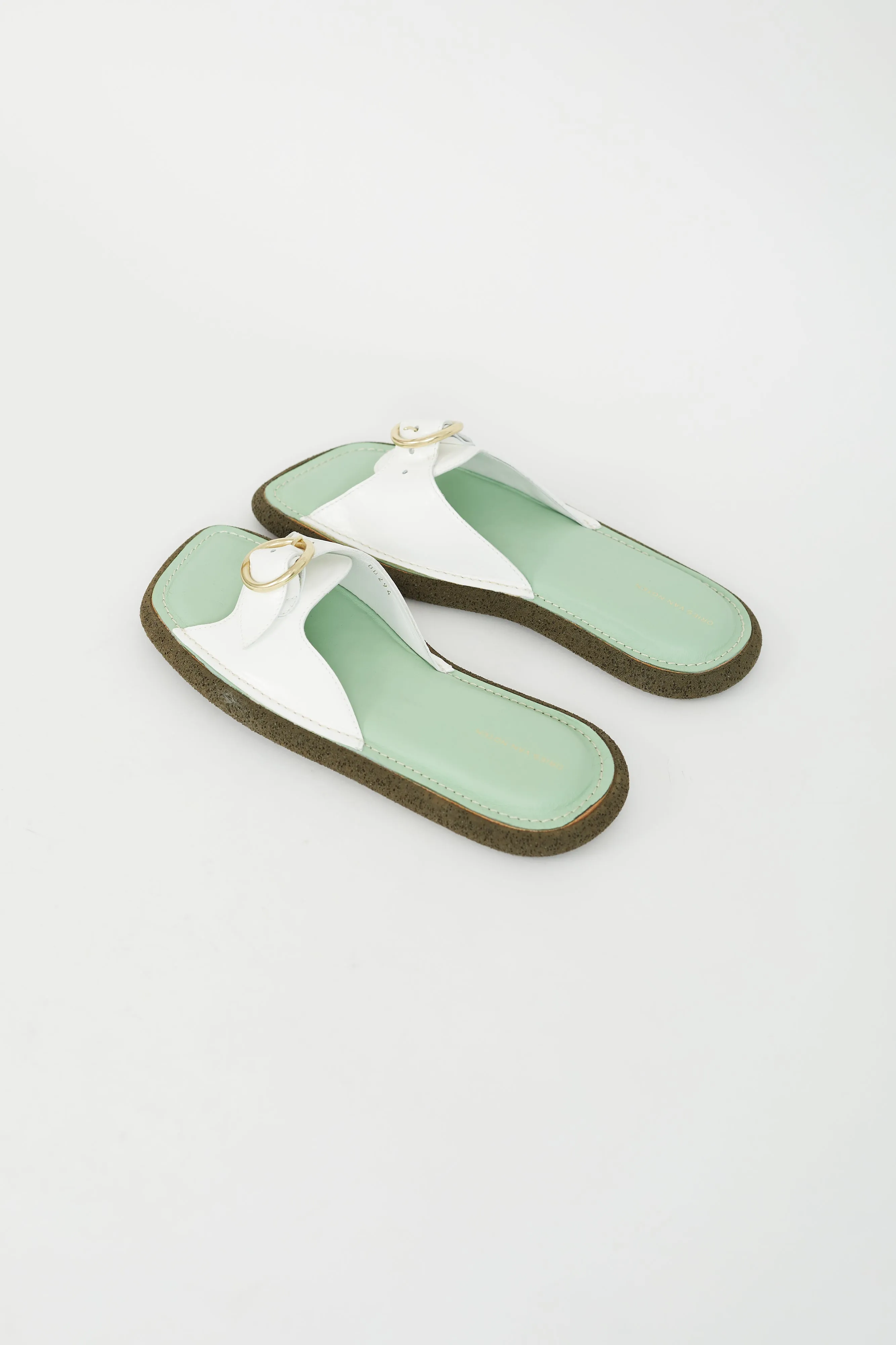 Green & White Leather Buckle Sandal