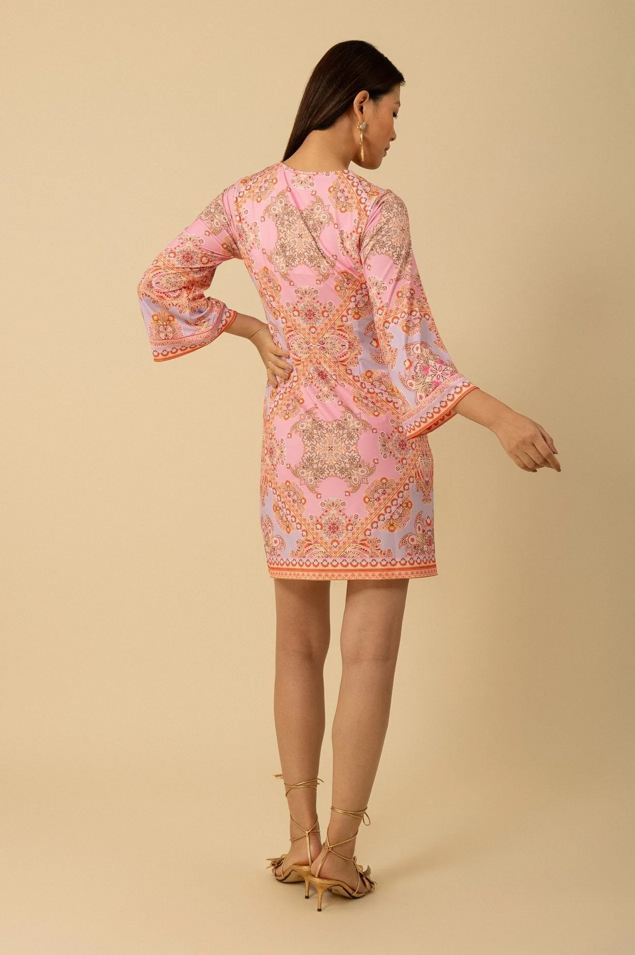 Hale Bob Zariah V-Neck Long Sleeve Jersey Dress in Coral
