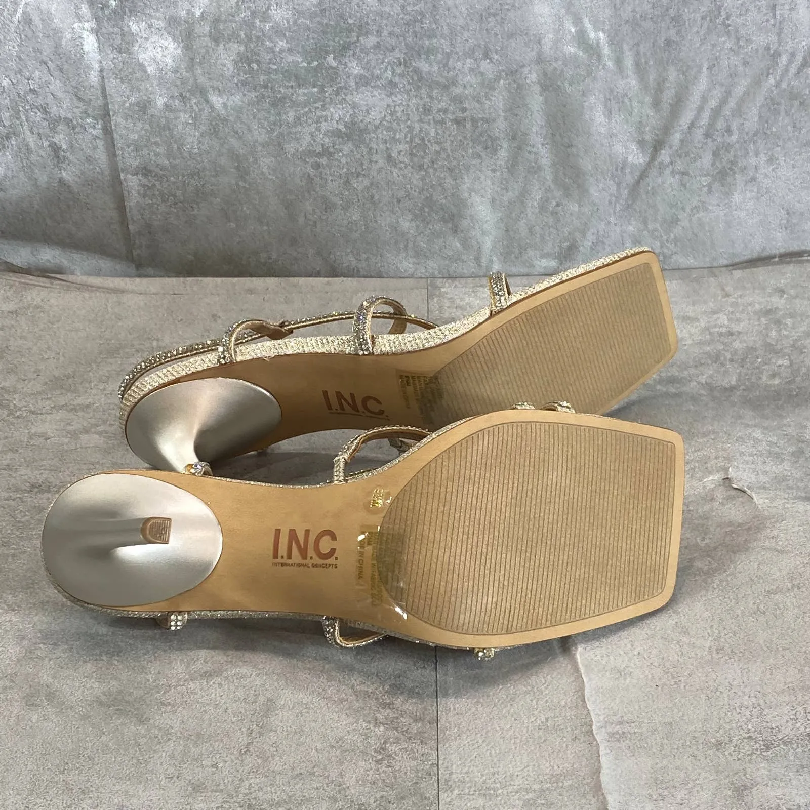 INC INTERNATIONAL CONCEPTS Women's Champagne Crystal Arti Strappy Sandals SZ 9.5