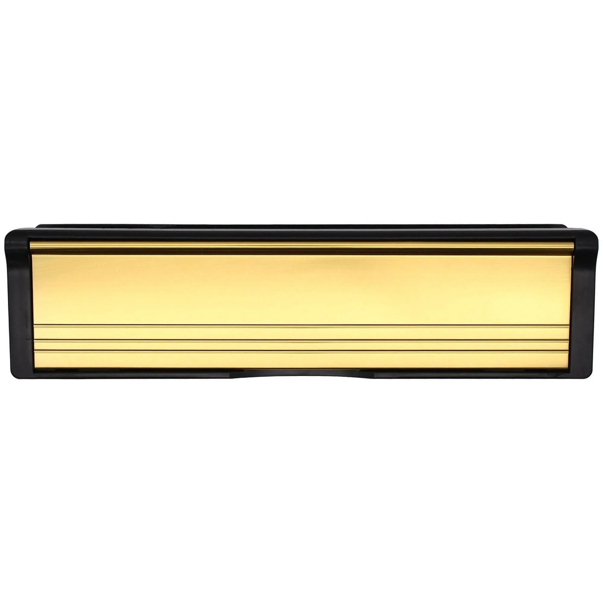 Intumescent Letterplate Draught Proof 250mm Black Frame Brass Flap