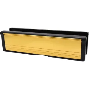 Intumescent Letterplate Draught Proof 250mm Black Frame Brass Flap