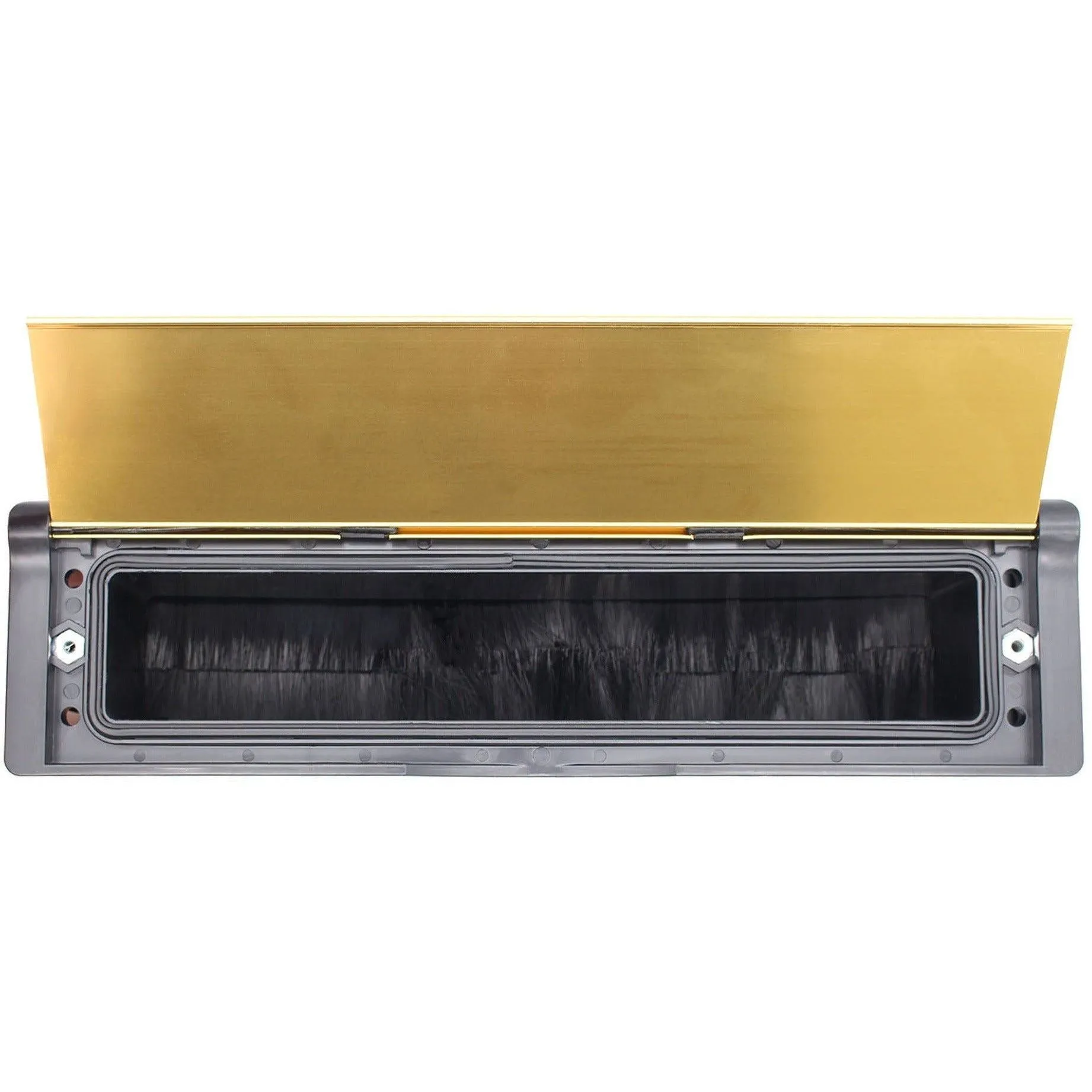 Intumescent Letterplate Draught Proof 250mm Black Frame Brass Flap