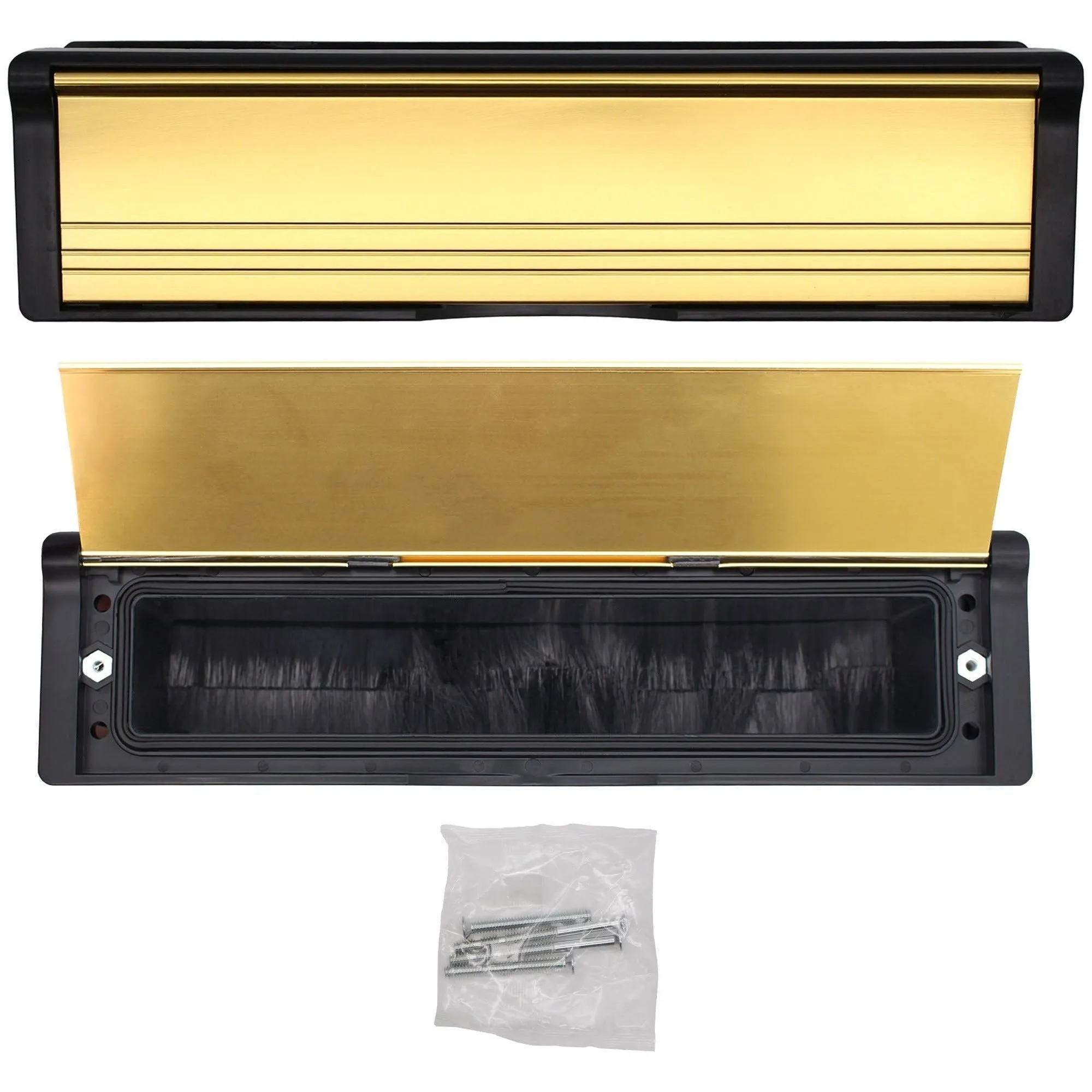 Intumescent Letterplate Draught Proof 250mm Black Frame Brass Flap
