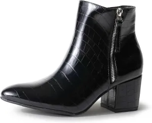 J. Adams Zuma Ankle Bootie  Closed Pointed Toe Low Block Heel Zip Up Boot