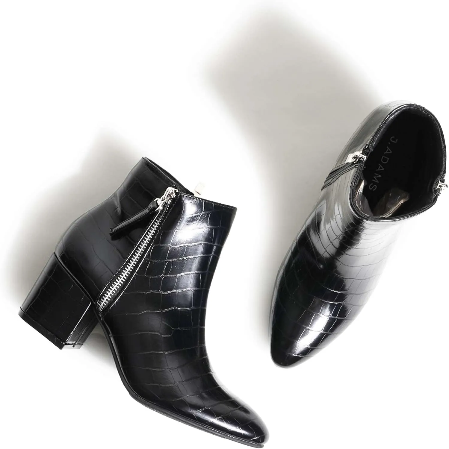 J. Adams Zuma Ankle Bootie  Closed Pointed Toe Low Block Heel Zip Up Boot