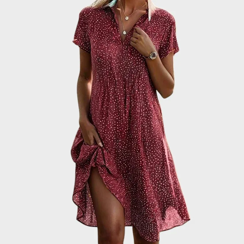 Janina™ - Elegant and comfortable polka dot midi dress