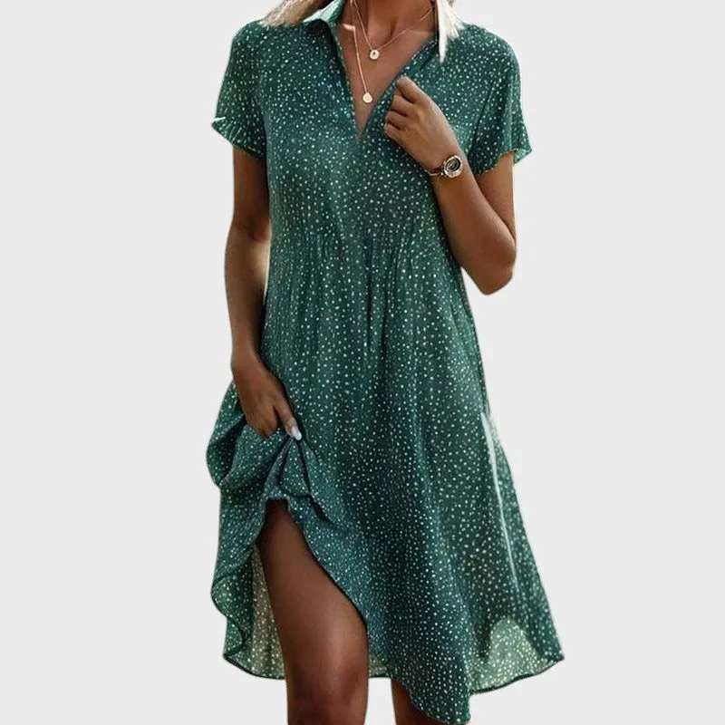 Janina™ - Elegant and comfortable polka dot midi dress