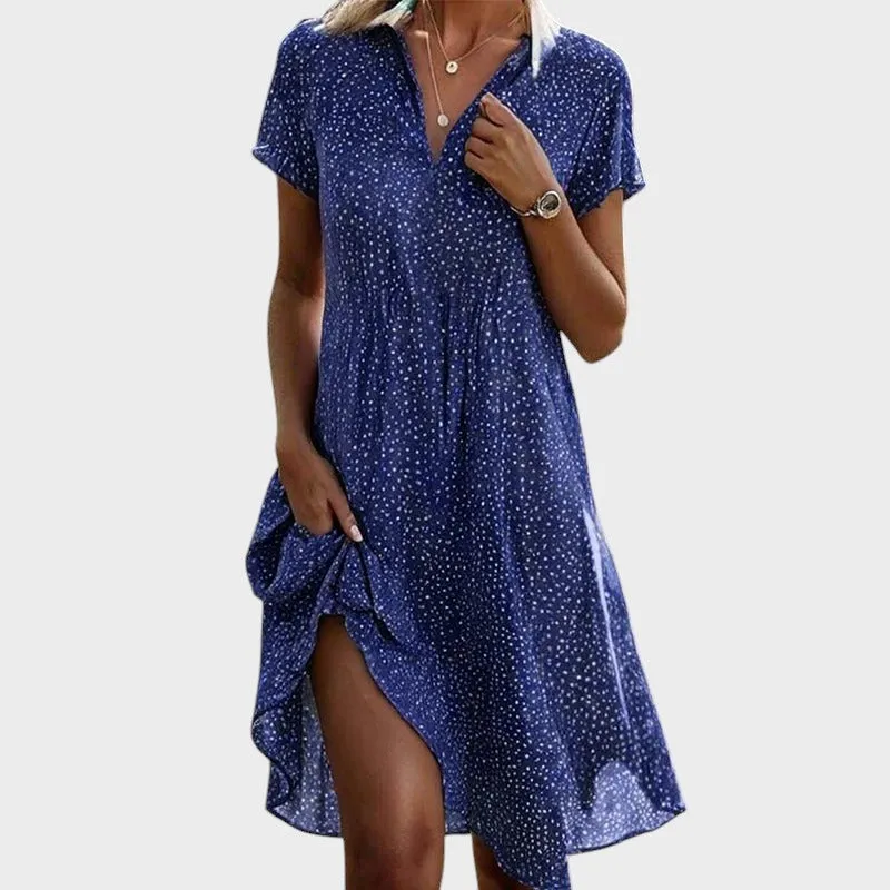 Janina™ - Elegant and comfortable polka dot midi dress