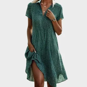 Janina™ - Elegant and comfortable polka dot midi dress