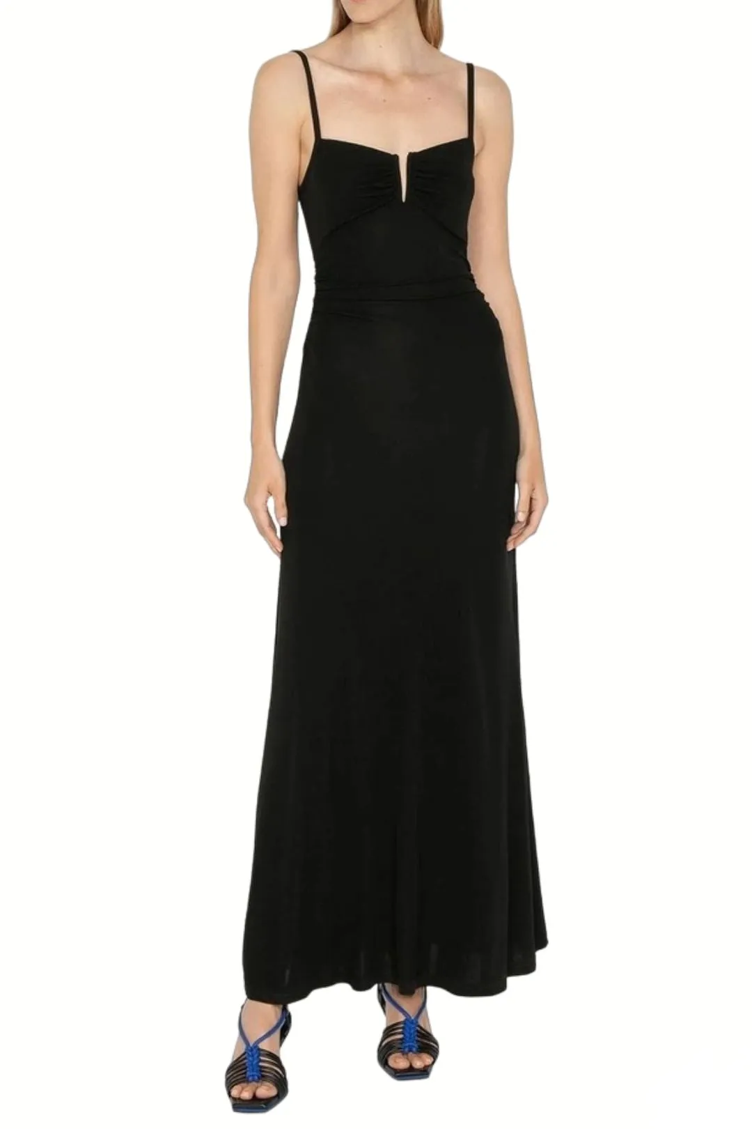 Jersey V Neckline Maxi Dress in Black