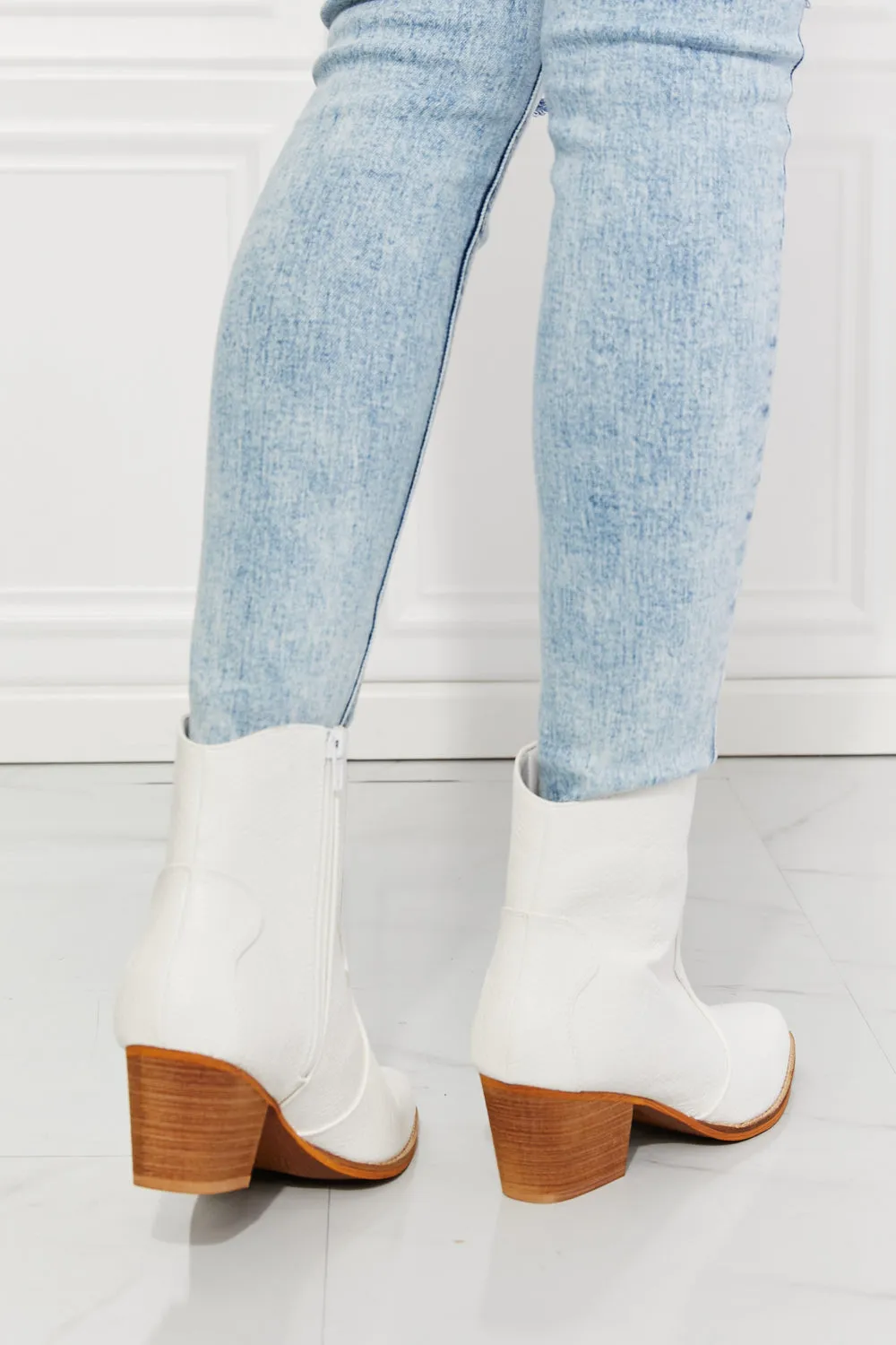 Kacey Faux Leather Western Ankle Boots in White