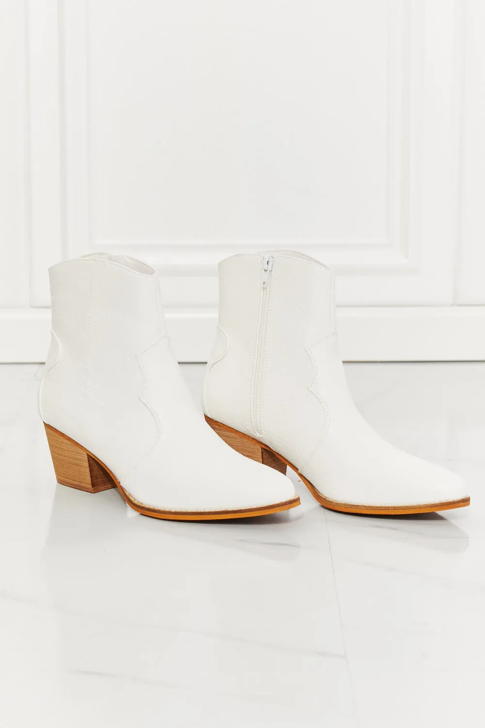 Kacey Faux Leather Western Ankle Boots in White