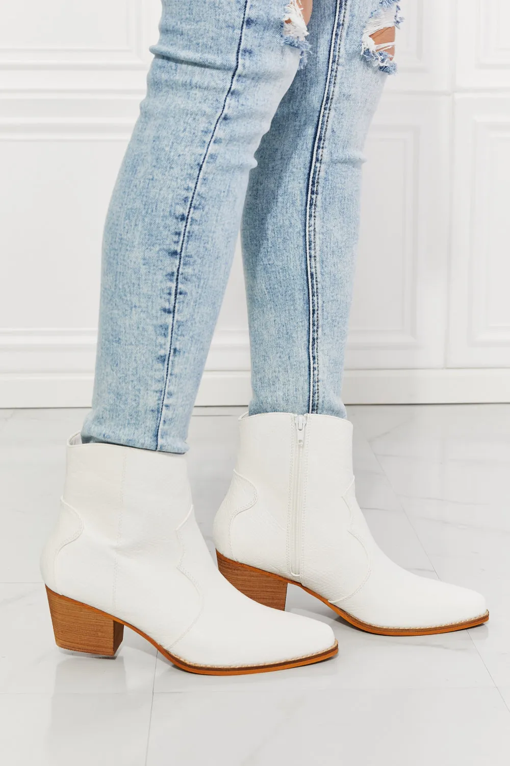 Kacey Faux Leather Western Ankle Boots in White