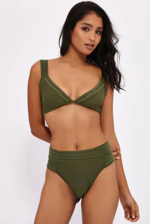 Khaki 3 Strap Mesh Bikini Bottom