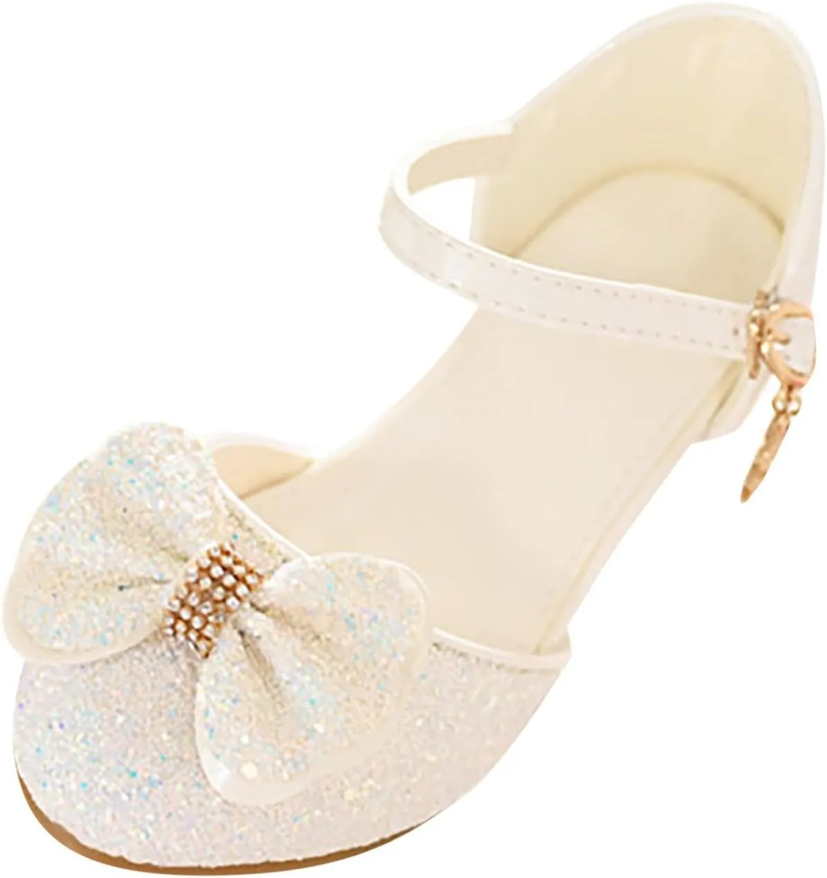 Kids Toddler Girls Rhinestone Bow Closed Toe Sandals Low Heel Ankle Strap Princess Shoes Wedding Party Dress Shoes