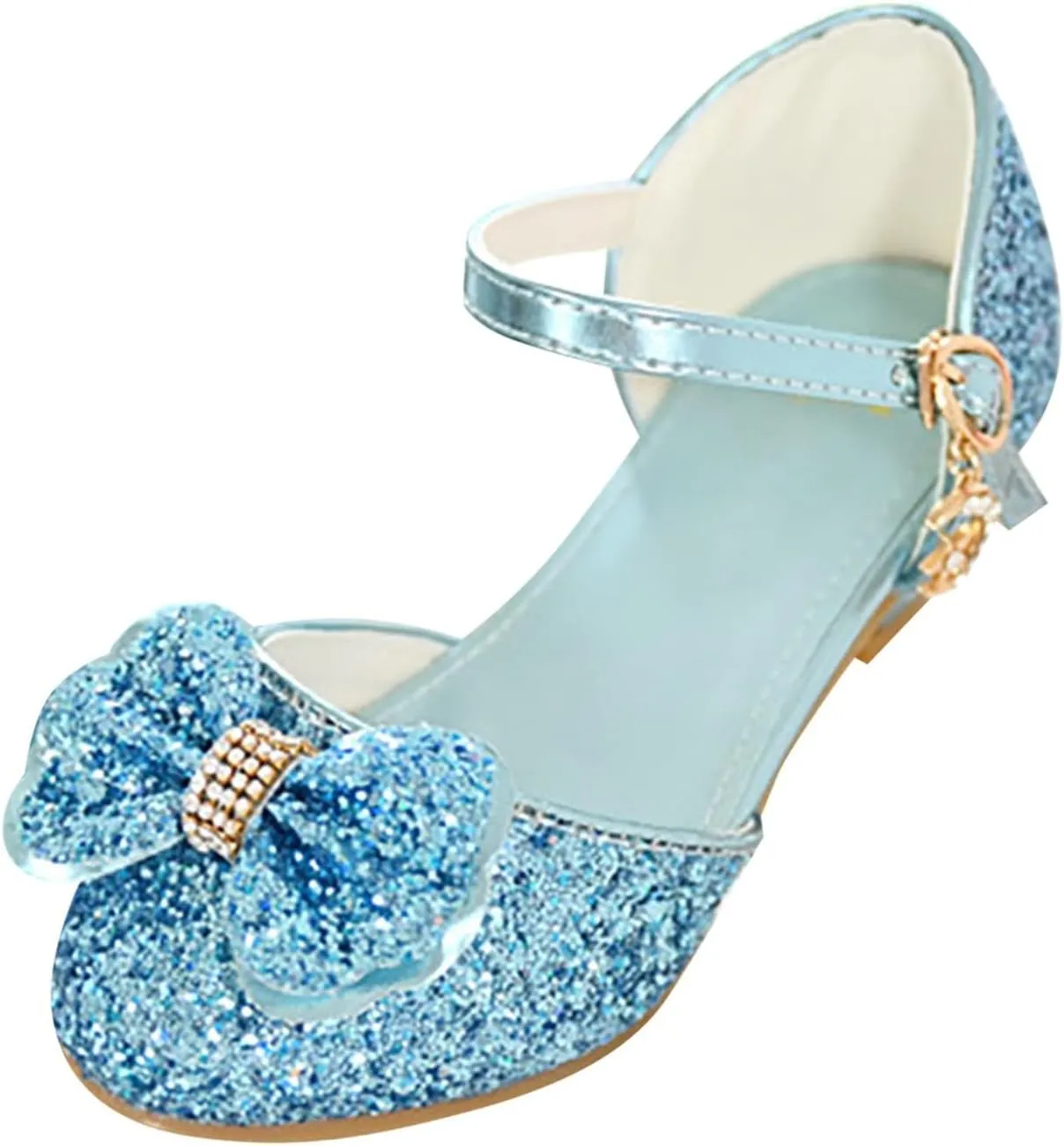 Kids Toddler Girls Rhinestone Bow Closed Toe Sandals Low Heel Ankle Strap Princess Shoes Wedding Party Dress Shoes