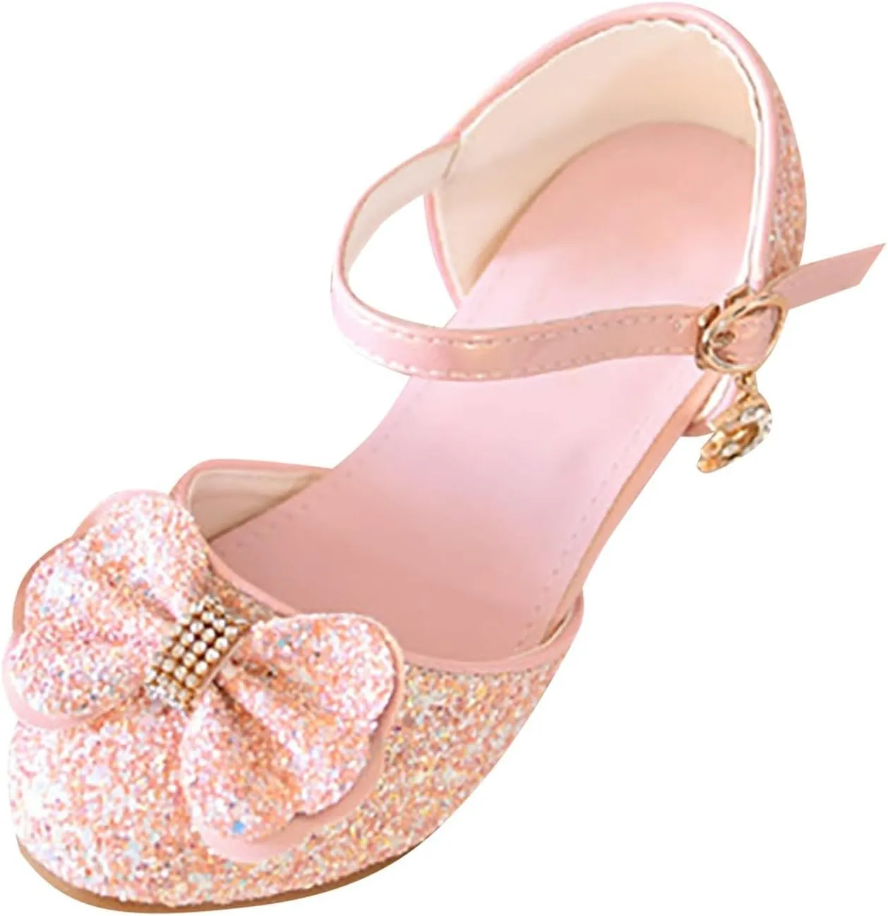 Kids Toddler Girls Rhinestone Bow Closed Toe Sandals Low Heel Ankle Strap Princess Shoes Wedding Party Dress Shoes