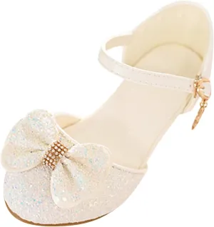 Kids Toddler Girls Rhinestone Bow Closed Toe Sandals Low Heel Ankle Strap Princess Shoes Wedding Party Dress Shoes