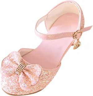 Kids Toddler Girls Rhinestone Bow Closed Toe Sandals Low Heel Ankle Strap Princess Shoes Wedding Party Dress Shoes