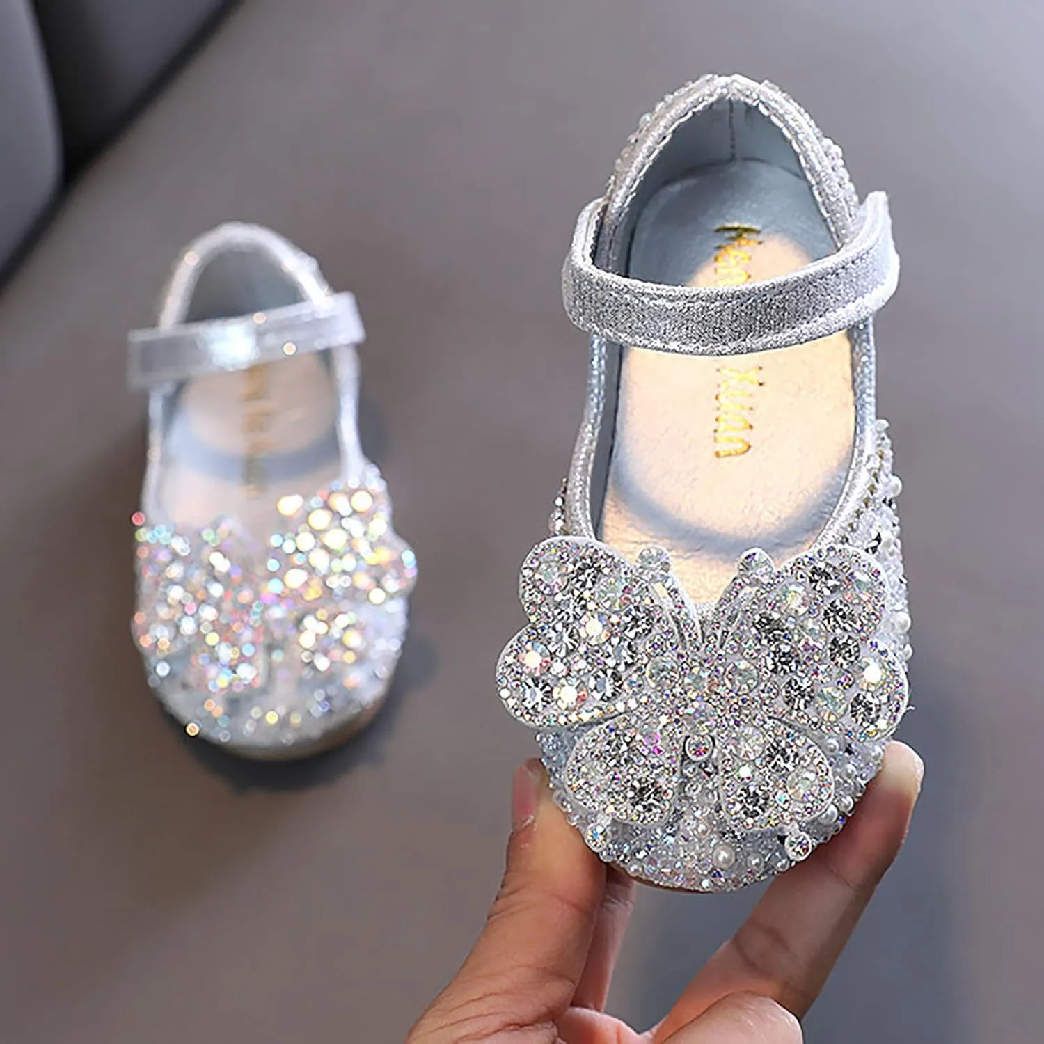 Little Girls Dress Shoes Mary Jane hinestones Bow Flower Wedding Shoes Glitter Sequins Princess Ballet Flat
