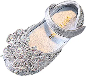 Little Girls Dress Shoes Mary Jane hinestones Bow Flower Wedding Shoes Glitter Sequins Princess Ballet Flat