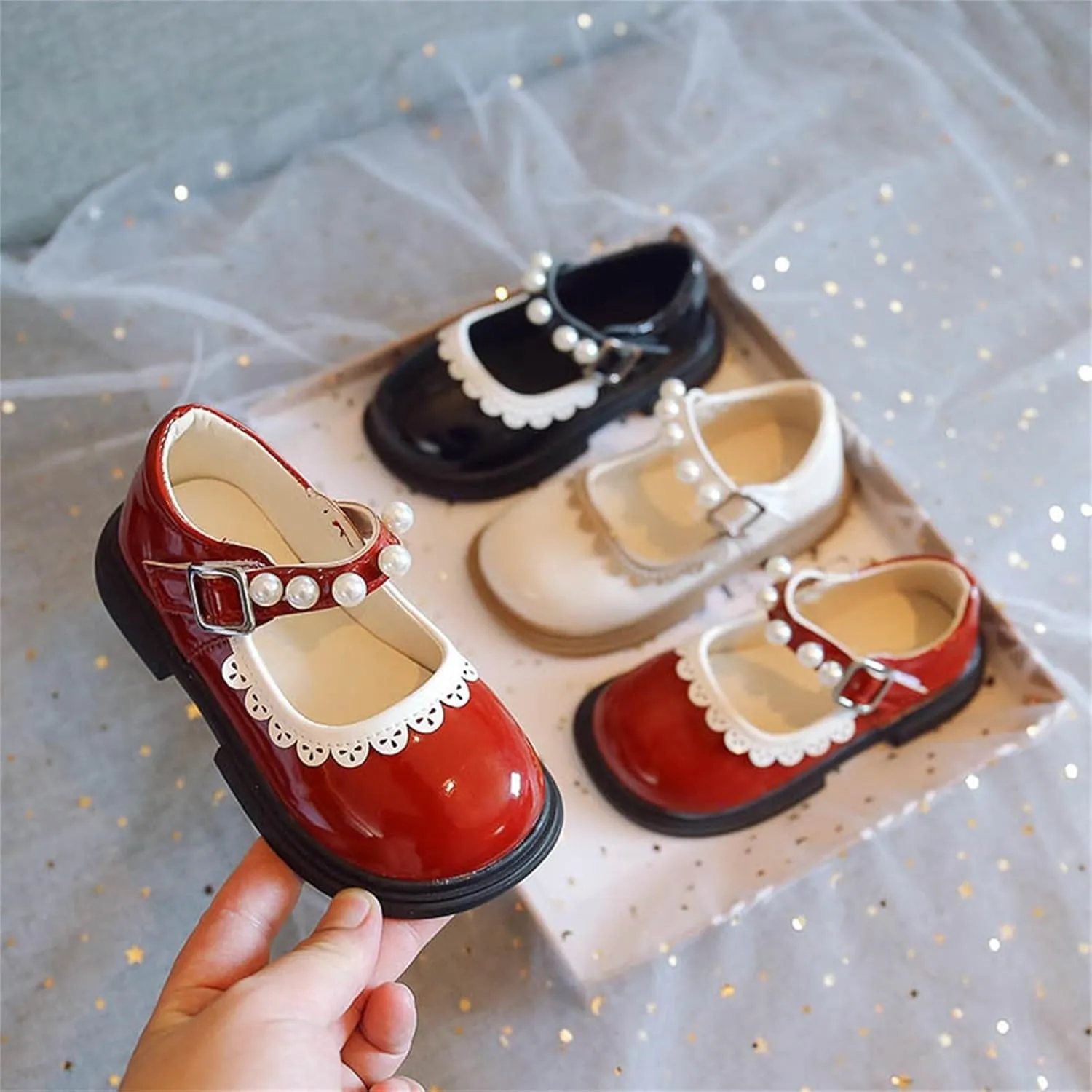 Little Girls Dress Shoes Wedding Party School Ankle Strap Ballet Flats Shoes Toddler Baby Girls Flower Girl Shoes