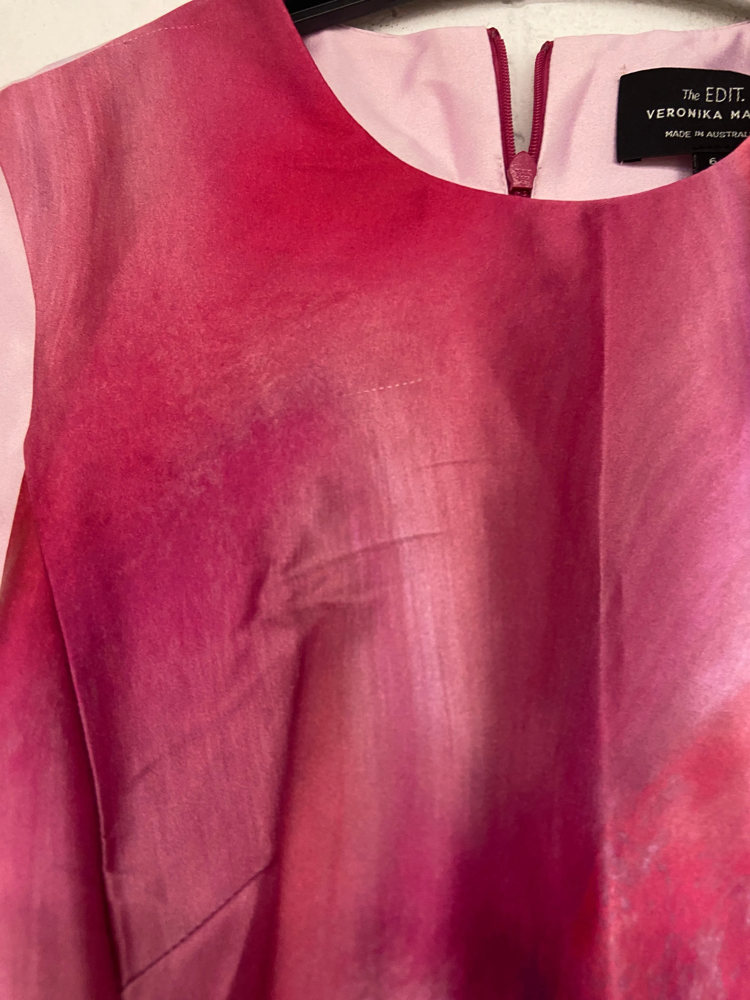 Marbled Satin Belted Dress in Fuchsia