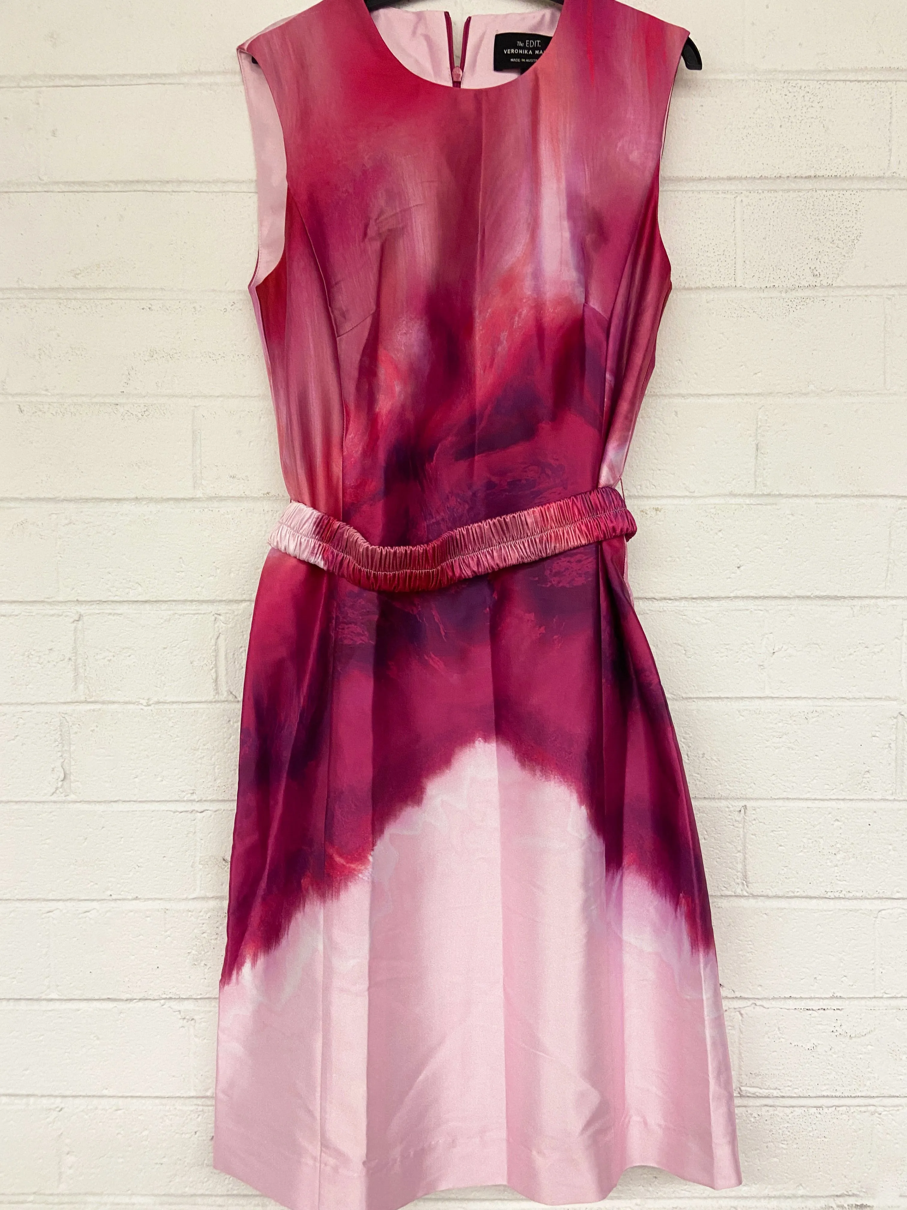 Marbled Satin Belted Dress in Fuchsia