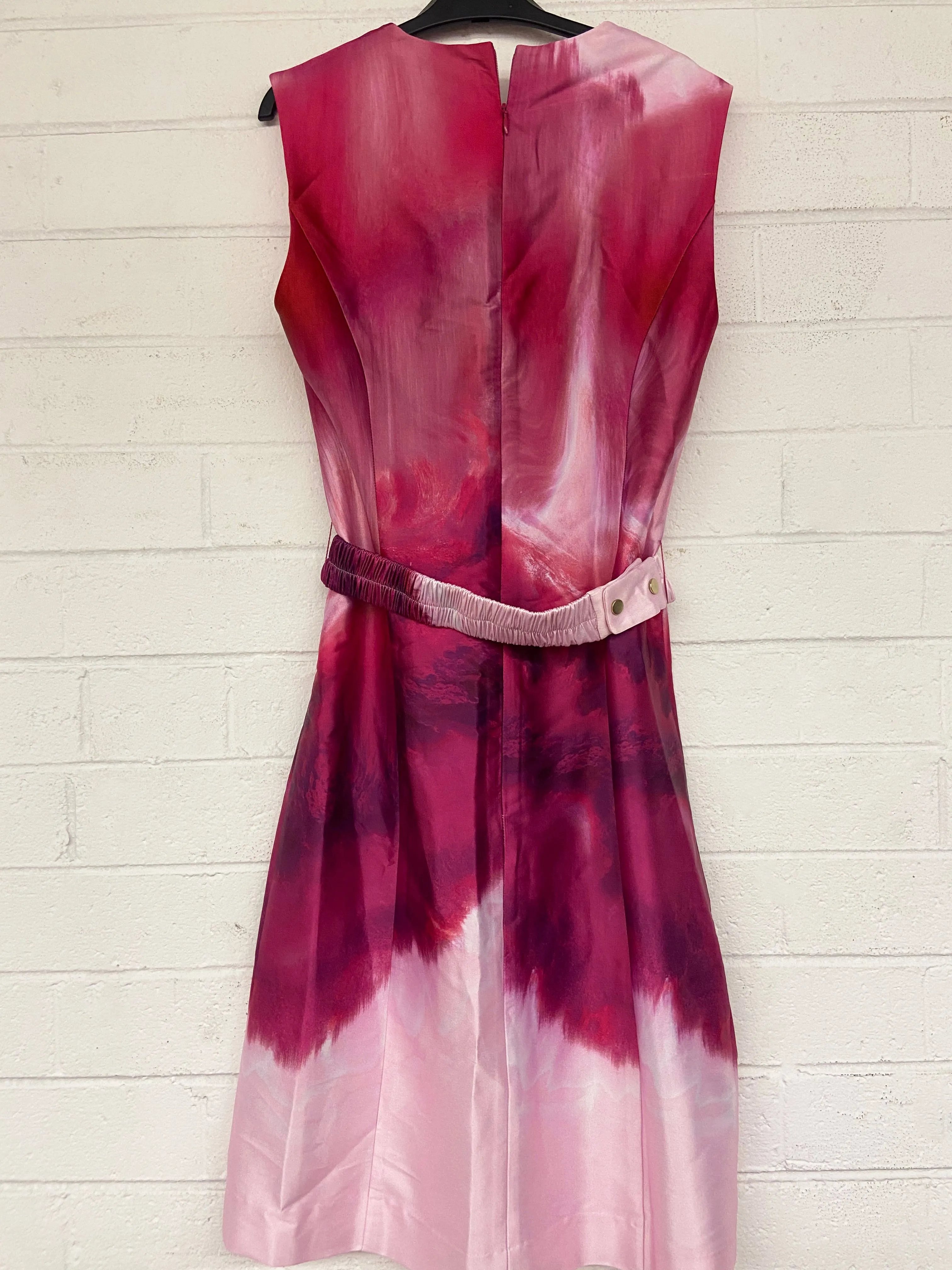 Marbled Satin Belted Dress in Fuchsia