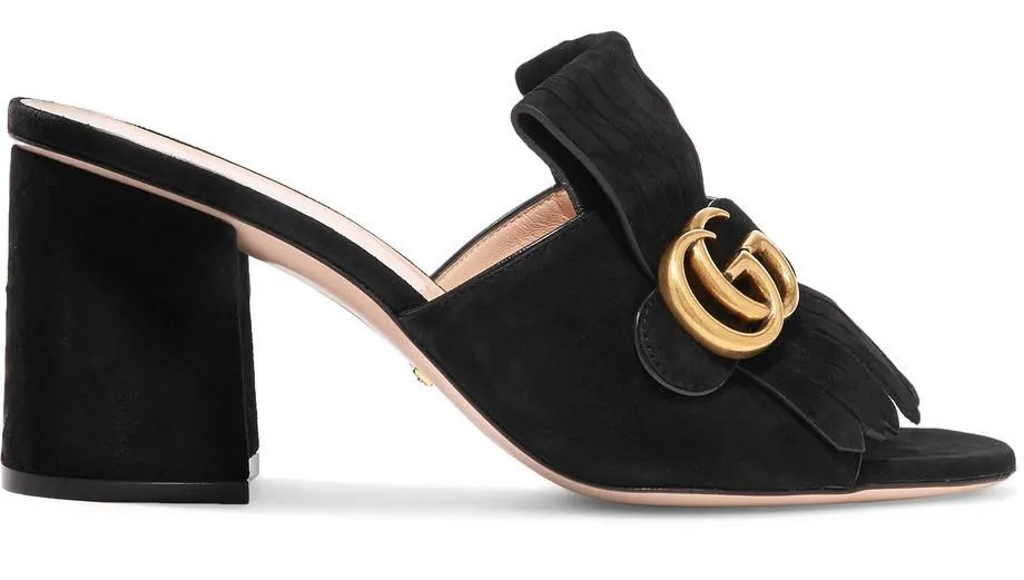 Marmont Fringed Suede Mules - Black, Green, Yellow or Pink
