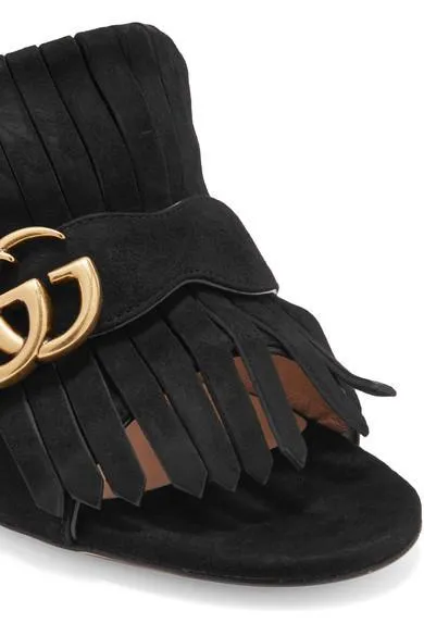 Marmont Fringed Suede Mules - Black, Green, Yellow or Pink