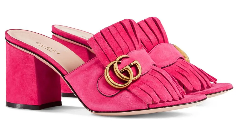 Marmont Fringed Suede Mules - Black, Green, Yellow or Pink