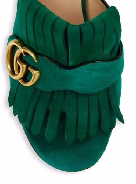 Marmont Fringed Suede Mules - Black, Green, Yellow or Pink
