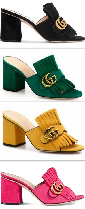 Marmont Fringed Suede Mules - Black, Green, Yellow or Pink