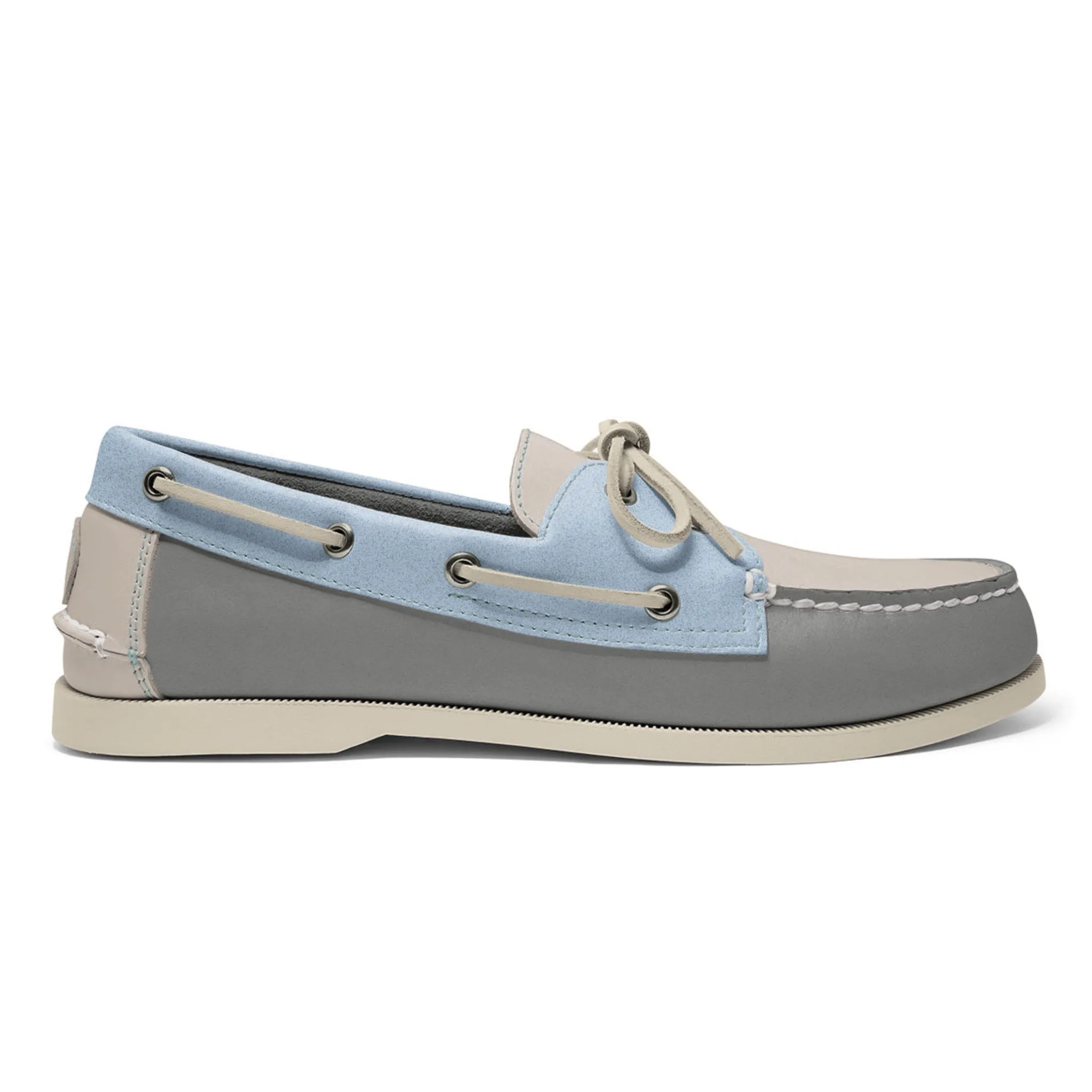 Men’s 2 Eyelet LE Boat Shoe: Grey/Ivory/Lt Blue