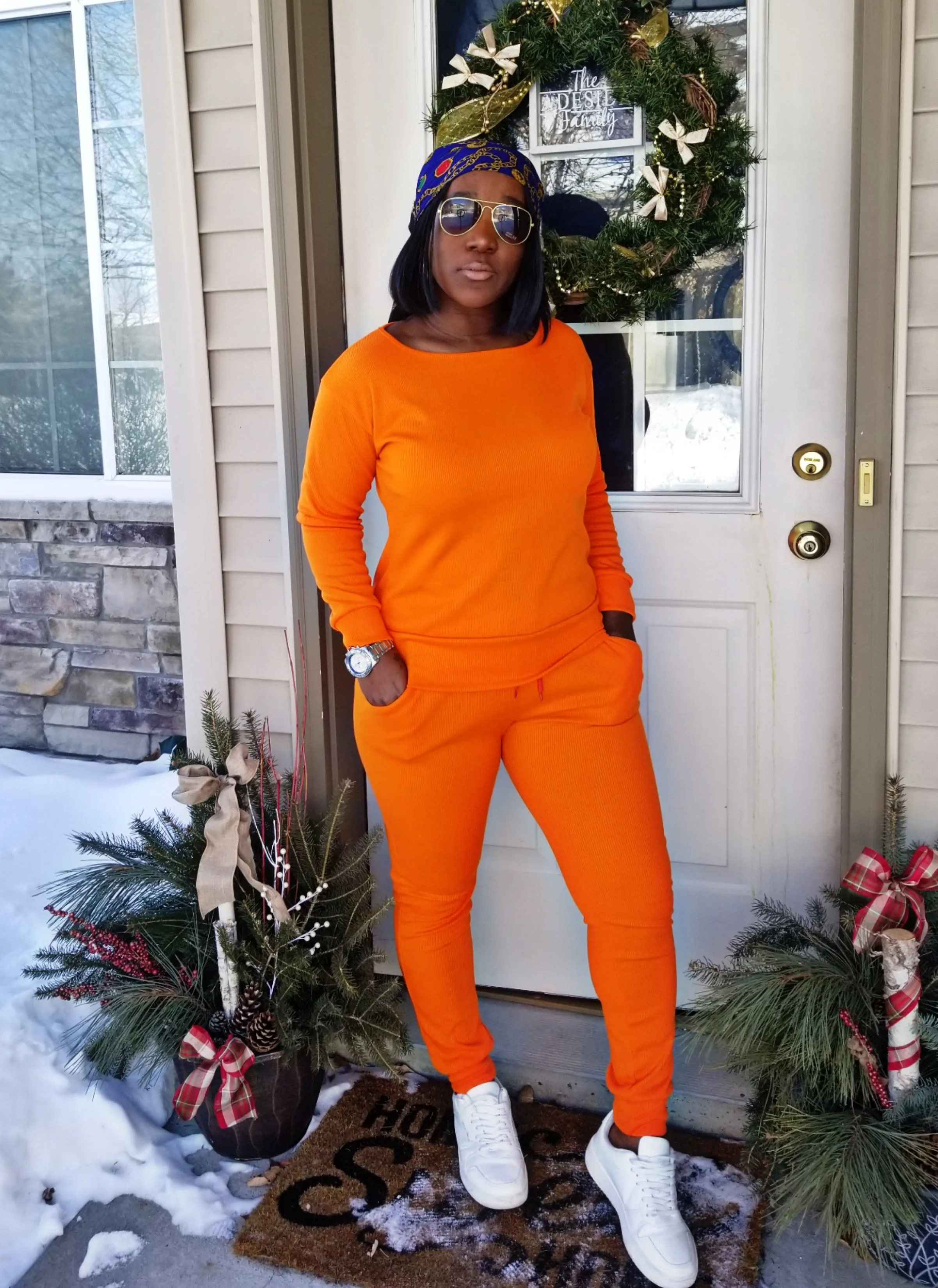 Mila  Pencil Pants for Women Comfort Stretch Set |Orange