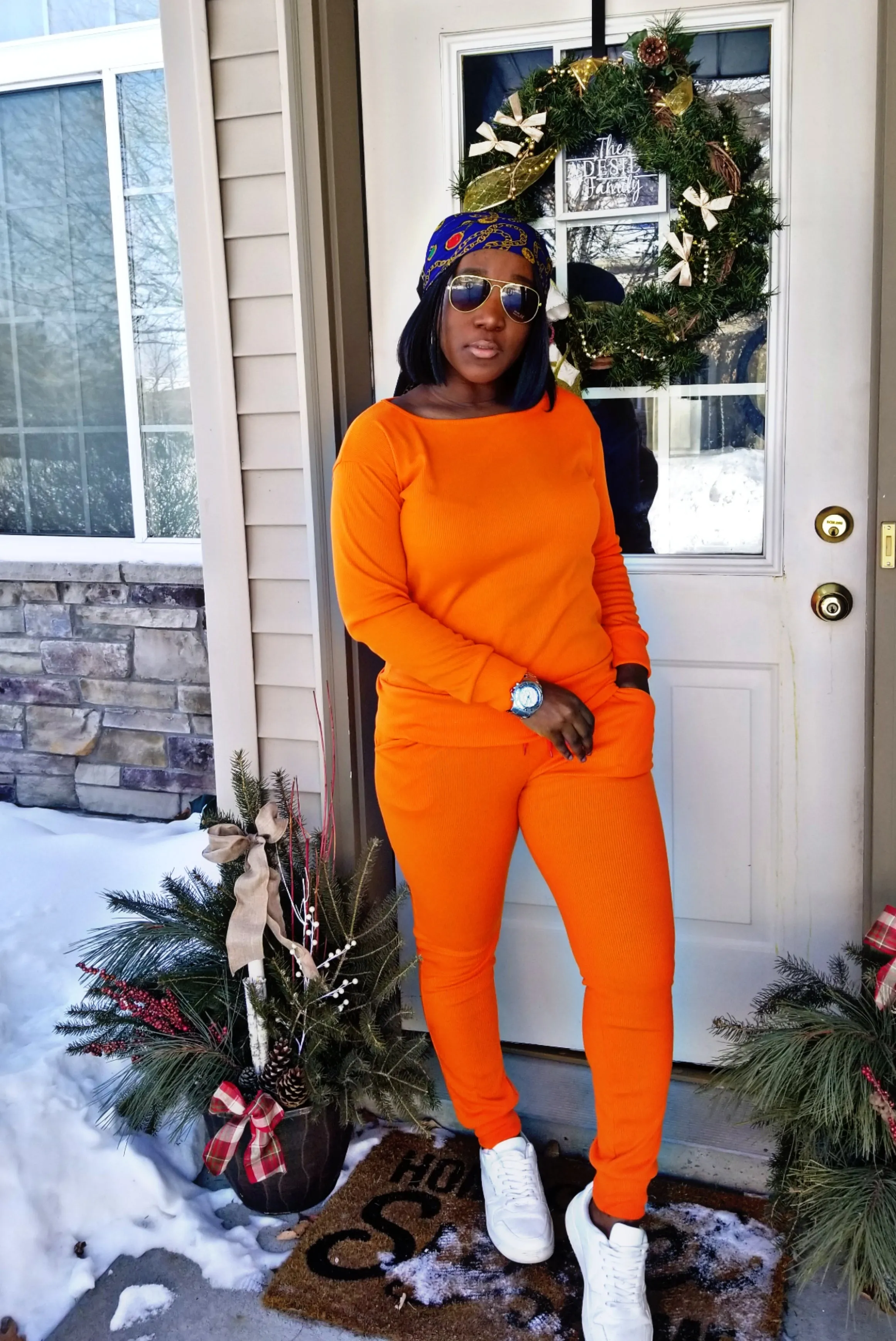 Mila  Pencil Pants for Women Comfort Stretch Set |Orange