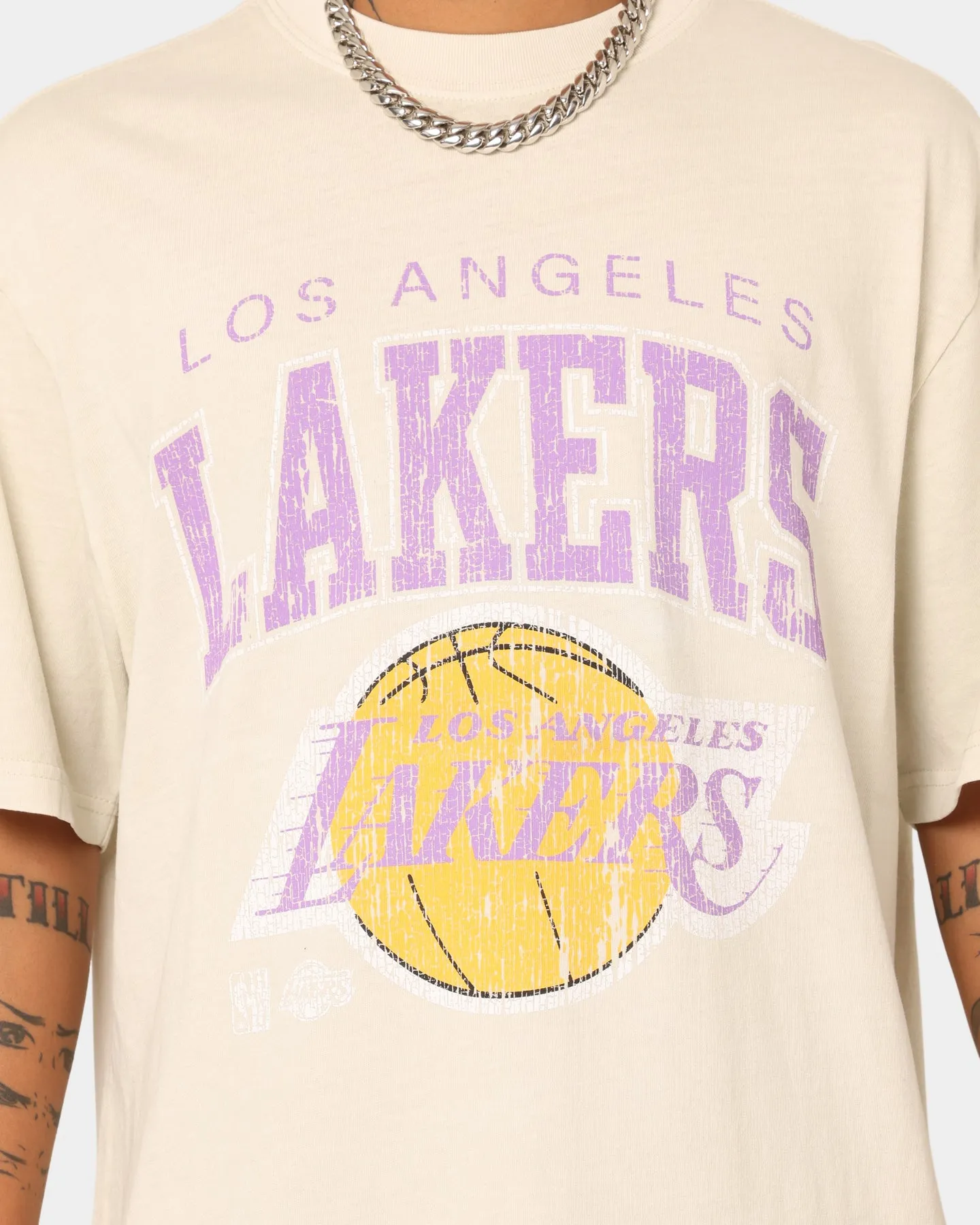 Mitchell & Ness Los Angeles Lakers XL Arch Vintage T-Shirt Faded Khaki