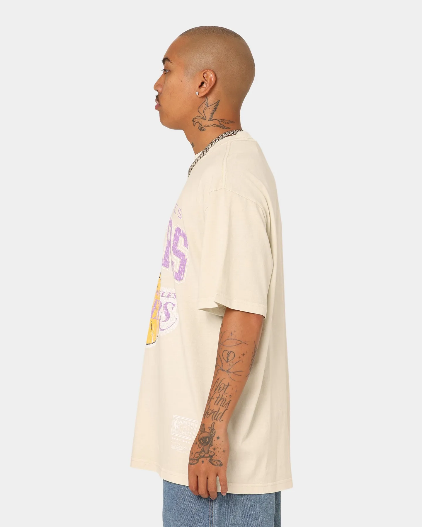 Mitchell & Ness Los Angeles Lakers XL Arch Vintage T-Shirt Faded Khaki