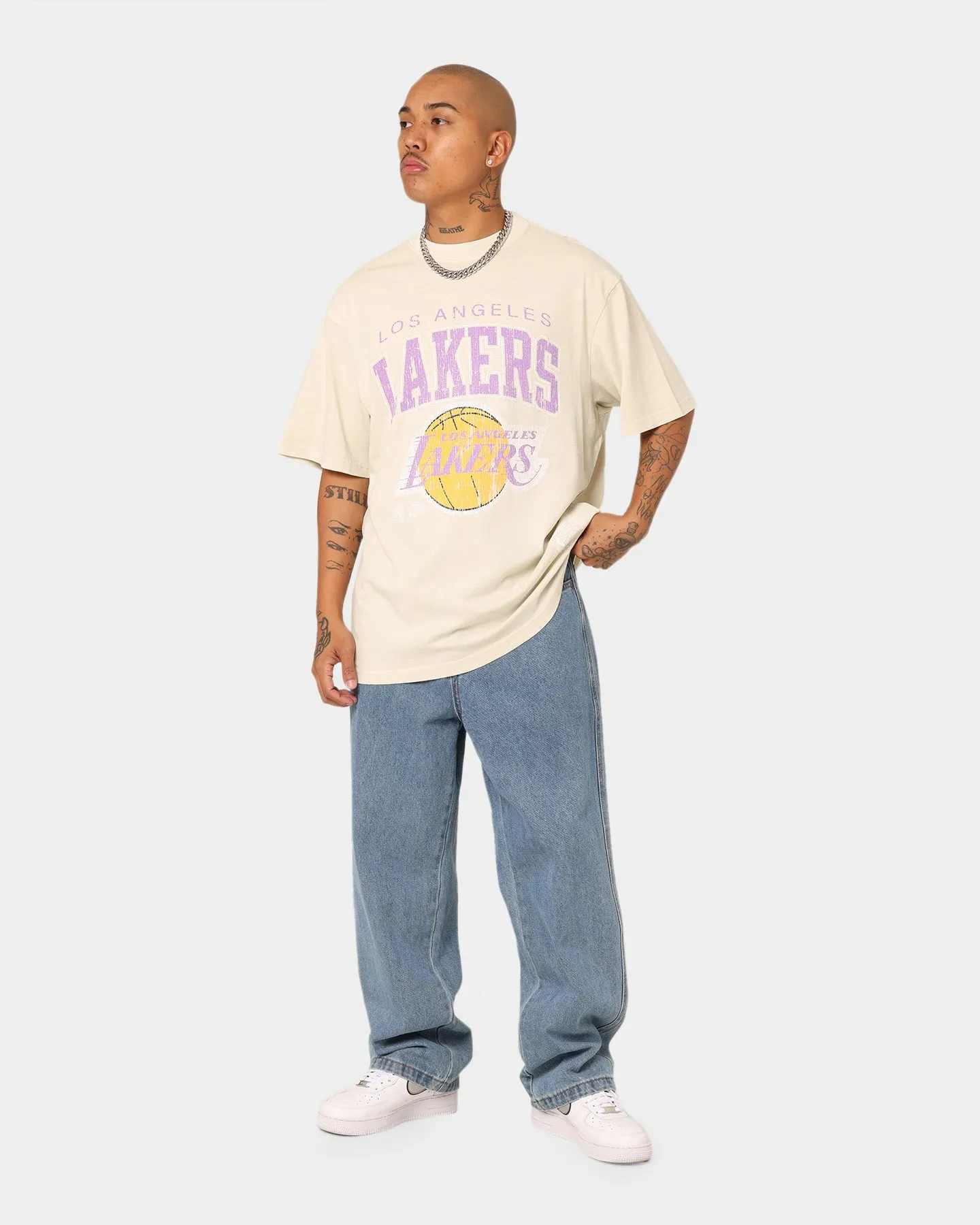 Mitchell & Ness Los Angeles Lakers XL Arch Vintage T-Shirt Faded Khaki