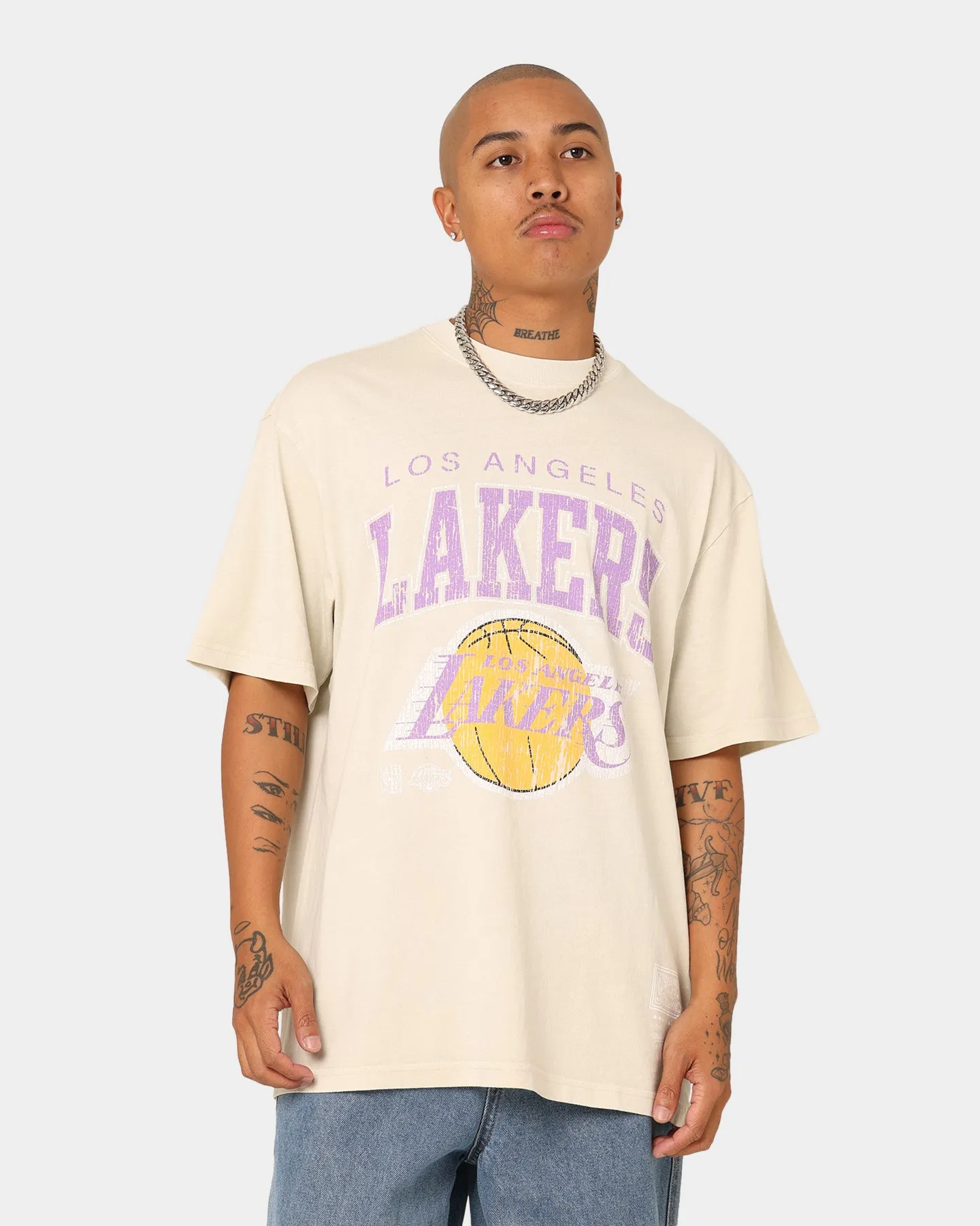 Mitchell & Ness Los Angeles Lakers XL Arch Vintage T-Shirt Faded Khaki