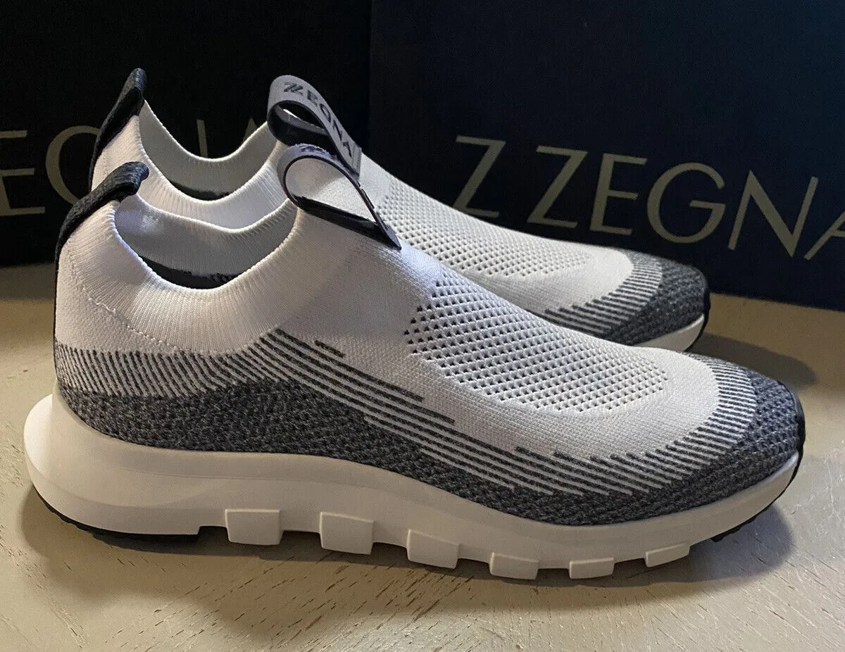 New $495 Z Zegna Men Sock Runners  Sneakers Shoes White/Gray 11.5 US/44.5 Eu
