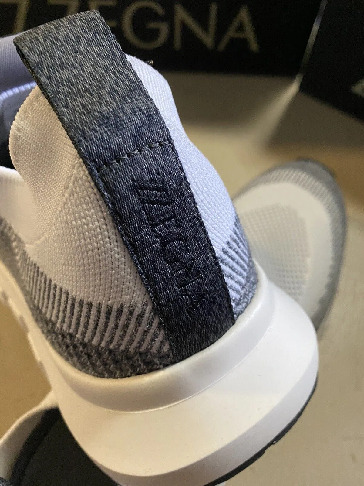 New $495 Z Zegna Men Sock Runners  Sneakers Shoes White/Gray 11.5 US/44.5 Eu