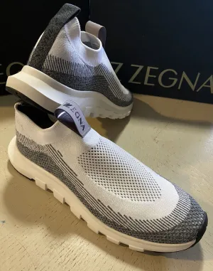 New $495 Z Zegna Men Sock Runners  Sneakers Shoes White/Gray 11.5 US/44.5 Eu