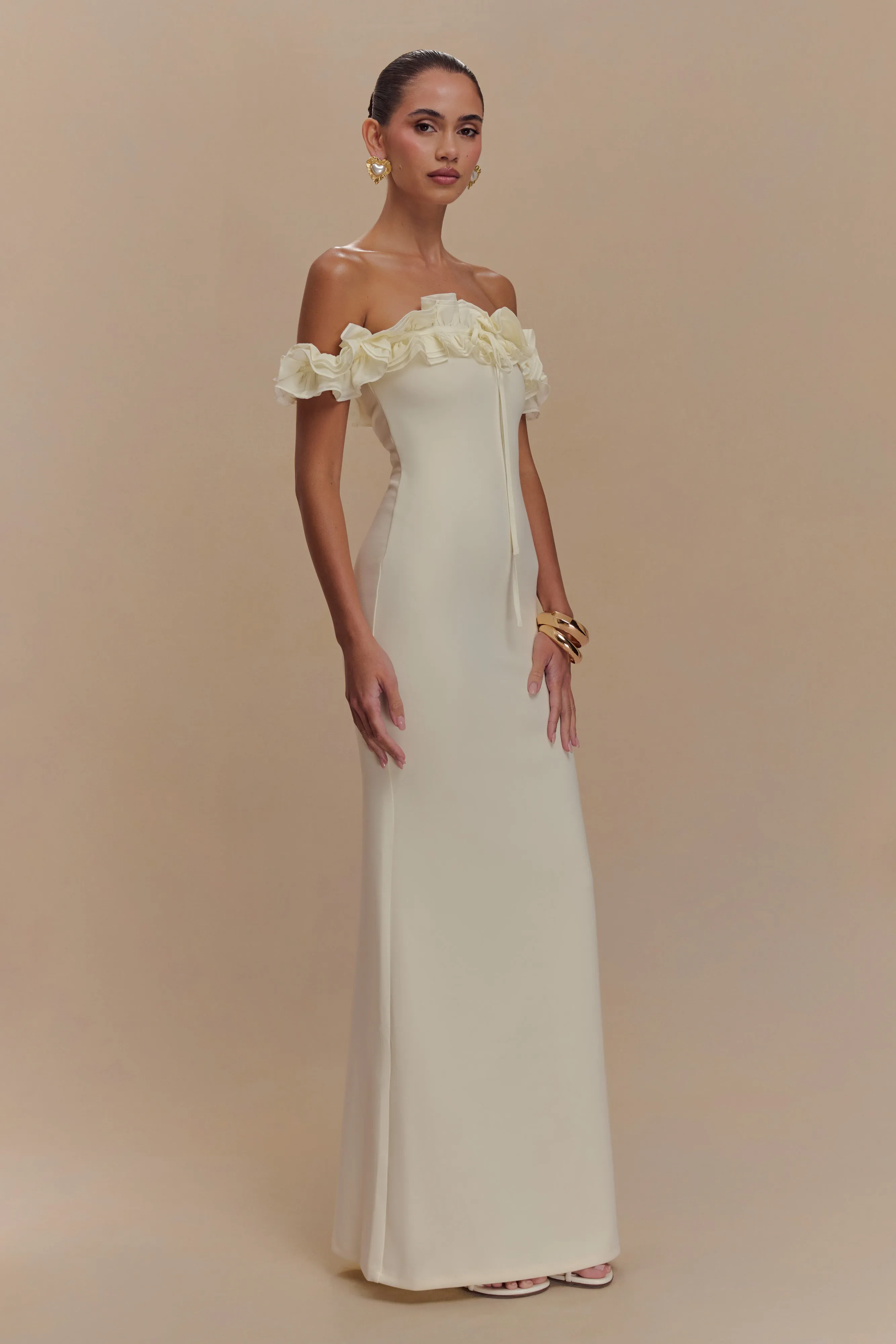Nova Ruffle Off Shoulder Maxi Dress - Ivory