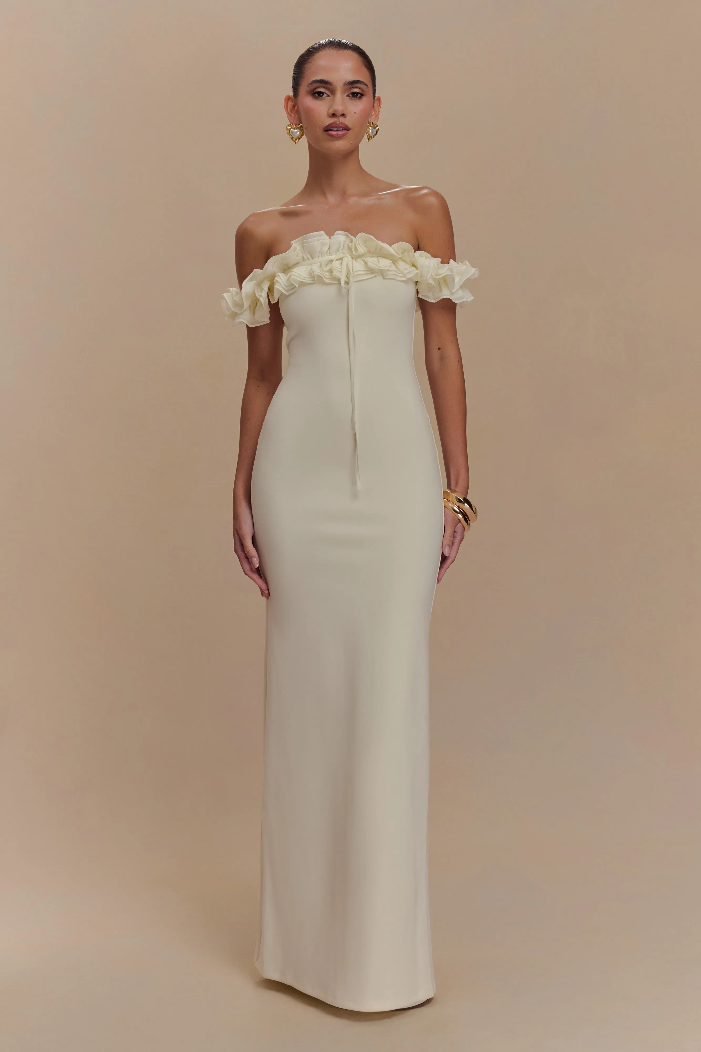 Nova Ruffle Off Shoulder Maxi Dress - Ivory