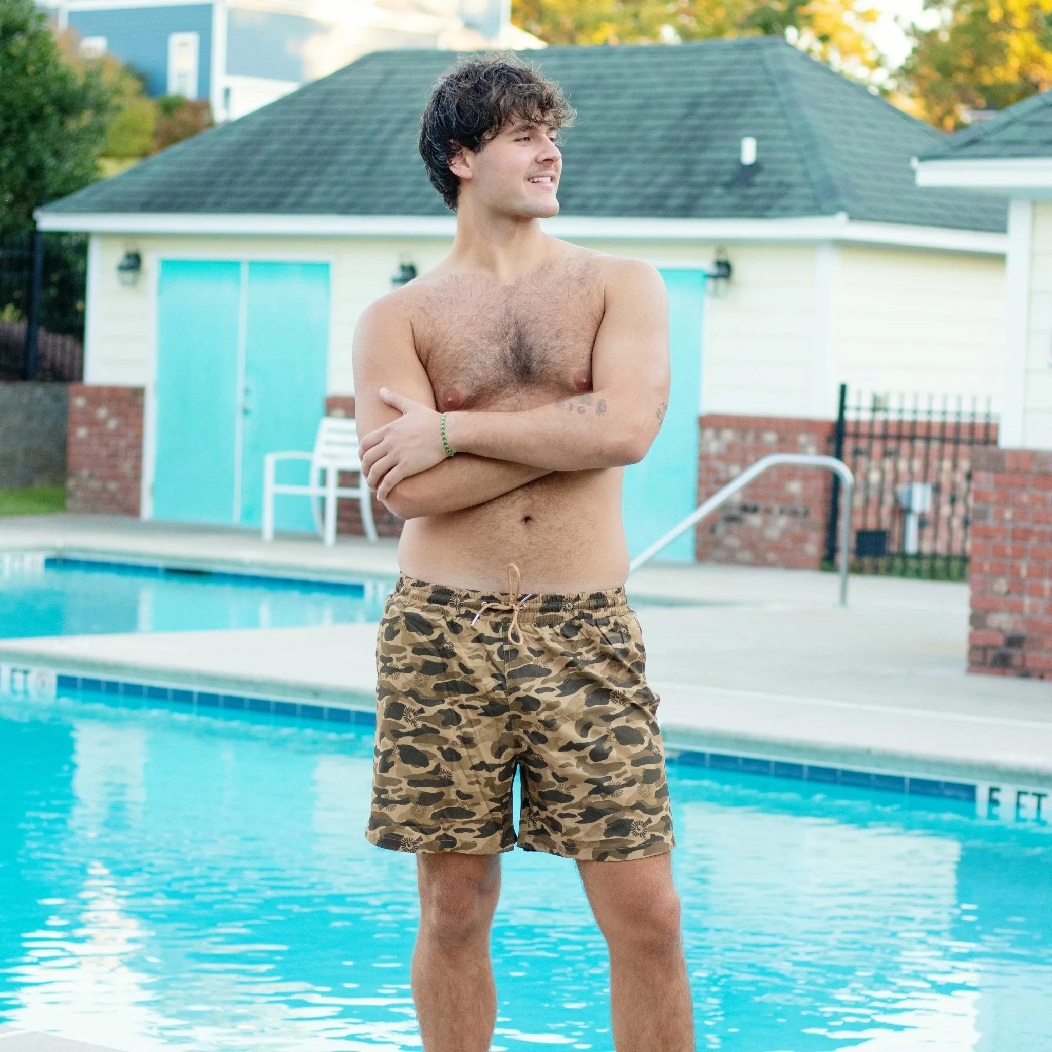 Old School Camo - Soft Mesh Swim Trunks