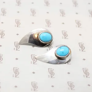 Paisley Shaped Sterling & Turquoise Clip Earrings