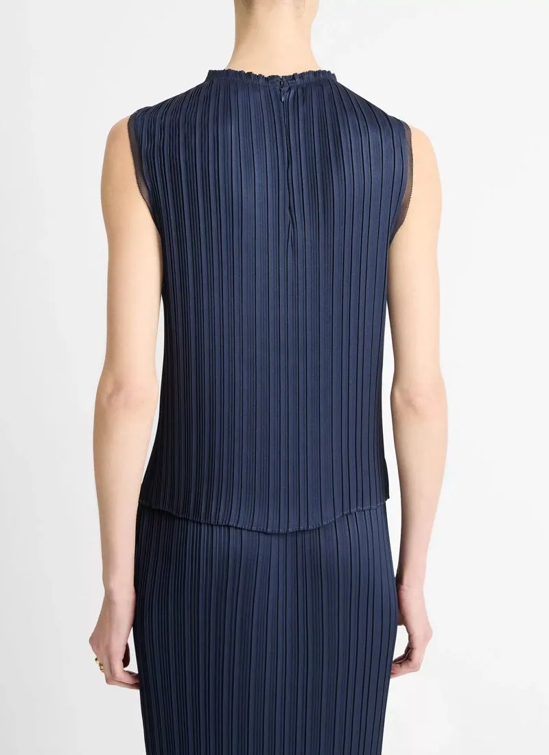 Pleated Crew Neck Shell Top